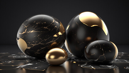 Gold and black marble eggs Generative AI