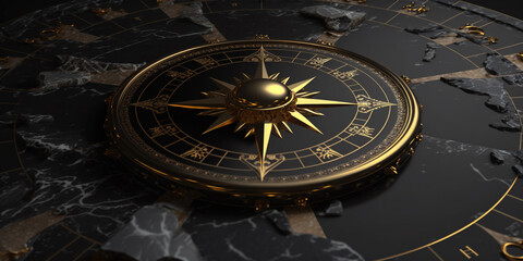Fototapeta na wymiar Compass gold and black marble Generative AI