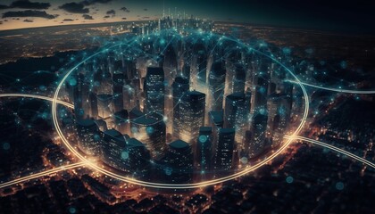 Smart city. big data connection technology concept with Generative AI Technology.