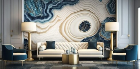 Beautiful marble art with an oceanic backdrop. Marble and agate's swirls and ripples are incorporated into style. Luxury Natural. Generative AI
