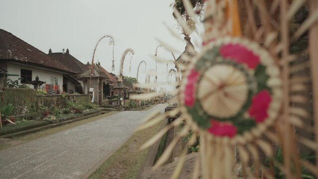 Bali, Indonesia - Penglipuran Traditional Balinese Village Temple Decorated with Penjor for Galungan Kuningan