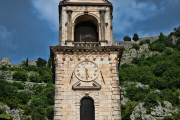 Fototapeta na wymiar Tall Stone Tower in Kotor, Montenegro