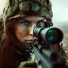 Female Sniper on battlefield, with generative AI