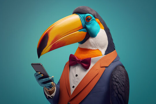 Studio photo portrait of a happy toucan in business cl, concept of Business Casual and Smiling., created with Generative AI technology