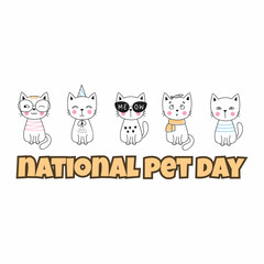 National Pet Day. Cute kittens in doodle style. Logo for web banner. Animal festival.