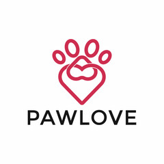 Love and Cat or Dog Paw Print, Pet Logo Design Template