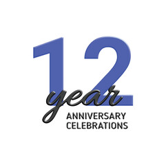 12th anniversary celebration logo design. vector festive illustration. Realistic 3d sign. Party event decoration