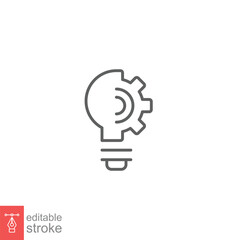 Light bulb line icon. Simple outline style. Idea with gear wheel machine, creative, lightbulb symbol, inspiration concept. Vector illustration isolated on white background. Editable stroke EPS 10.