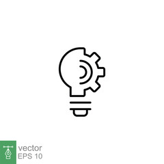 Light bulb line icon. Simple outline style. Idea with gear wheel machine, creative solution, lamp, lightbulb symbol, inspiration concept. Vector illustration isolated on white background. EPS 10.