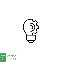 Light bulb line icon. Simple outline style. Idea with gear wheel machine, creative solution, lamp, lightbulb symbol, inspiration concept. Vector illustration isolated on white background. EPS 10.