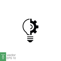 Light bulb glyph icon. Simple solid style. Idea with gear wheel machine, creative, lamp, silhouette lightbulb symbol, inspiration concept. Vector illustration isolated on white background. EPS 10.