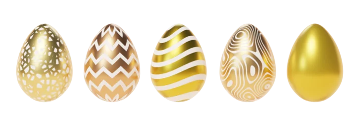 Set of Easter eggs decorated with golden patterns, 3d render © Frostroomhead