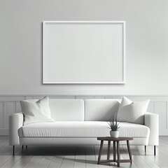 Frame mockup in living room. Wall art framed canvas poster mockup. Generative AI