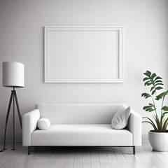 Frame mockup in living room. Wall art framed canvas poster mockup. Generative AI