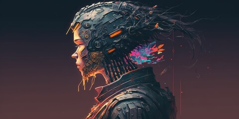 A future robot in profile. a fantastical abstract cyberpunk work of art. Illustration of a modern robot concept. Generative AI