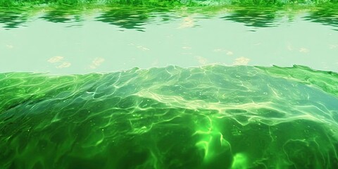 transparent, blurry, clear water surface with splash and bubble in a green tint. Background of shimmering, green river ripples. the water's surface in a pool. tropical waters with a green tint