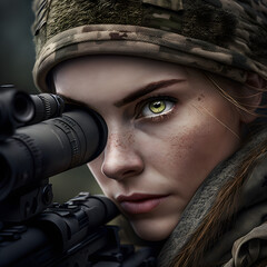 Female Sniper on battlefield, with generative AI