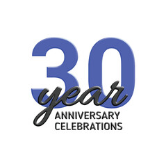 30th anniversary celebration logo design. vector festive illustration. Realistic 3d sign. Party event decoration
