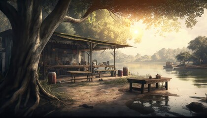 Village landscape in spring season generate ai