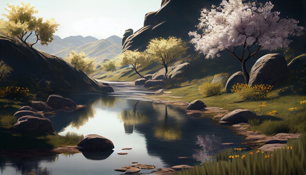beautiful landscape view with clean river generative ai