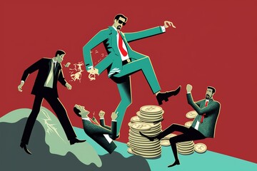 Businessmen fight to defend their corporate profits, illustration. Ai generated