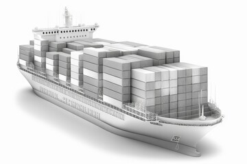 Ship carrying containers isolated on a white background, Logistics and Freight Transportation, Shipping. Generative AI