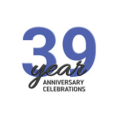 39th anniversary celebration logo design. vector festive illustration. Realistic 3d sign. Party event decoration
