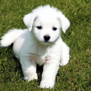 A cute little white puppy resting on the grass ai Generated, generative AI, CGI graphics
