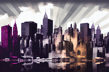 New York City Skyline -  Action Heroic Drawing