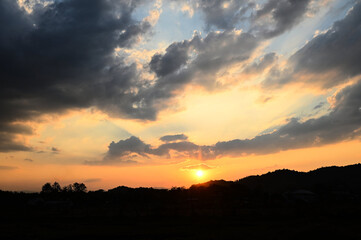 Beautiful sky sunlight, Sunrise or sunset and shines sky with clouds colorful and mountain background - Twilight cloud on sky in countryside