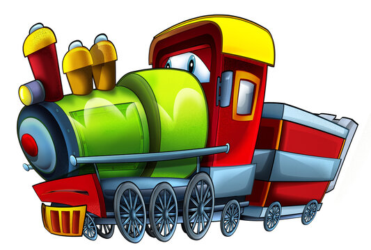 Cartoon funny looking steam train - isolated on white background - illustration for children