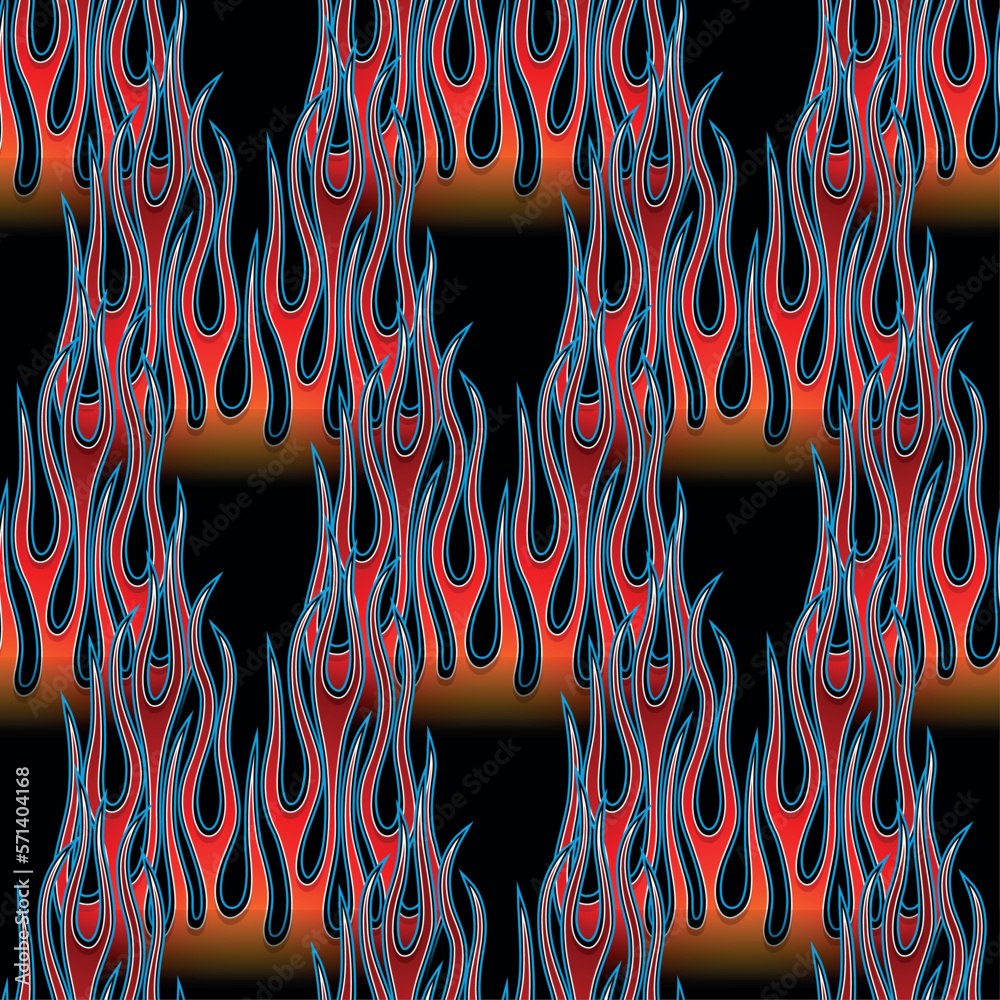 Wall mural Fire flames wallpaper seamless pattern background vector image. Fire Wrapper, flame wallpaper, packaging, textile design.