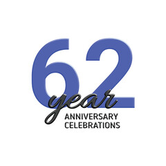 62th anniversary celebration logo design. vector festive illustration. Realistic 3d sign. Party event decoration