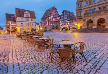 Rothenburg ob der Tauber. Old famous medieval at sunset.