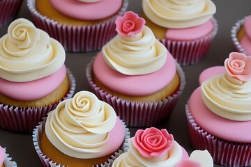 Pink and White Cupcakes created with Generated AI Technology