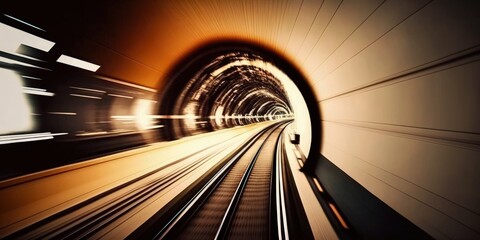 Tokyo, Japan tunnel with speeding train in slow motion. Generative AI