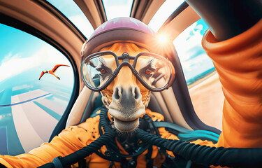 Giraffe flying a plane before skydive Generated using a.i
