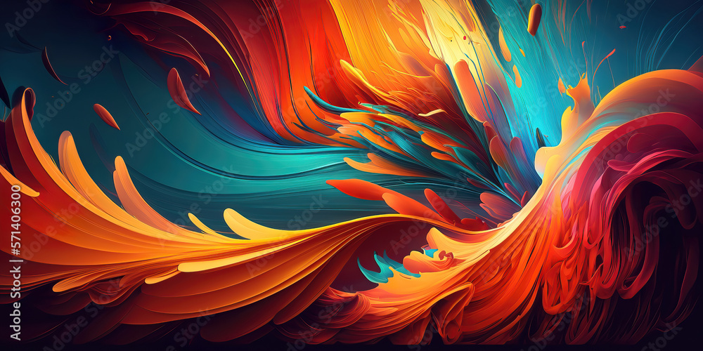 Wall mural abstract colorful fractal panoramic header background design, generative ai