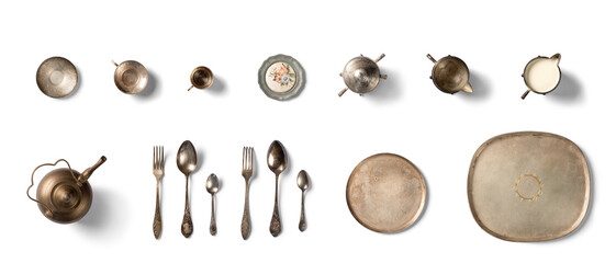 Vintage Silverware, antique spoons, forks, knives, ladle, cake shovels, kettle, tray and kettle...