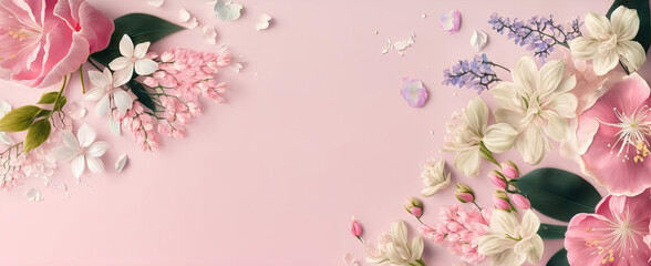 fresh spring easter pink flowers background, generative ai