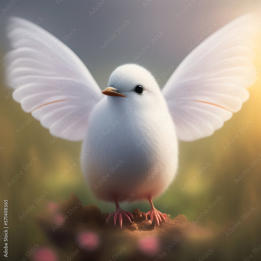 Wall mural generative ai: cute exotic fantasy bird very feathery in pastel colors on a light background