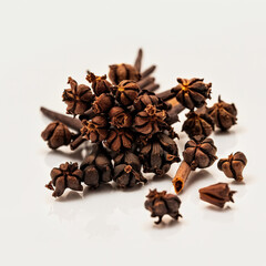 Clove buds, with an unmistakable taste and smell. 3D Realistic organic illustration. On white background. Generative AI