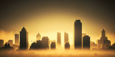 Fototapeta na wymiar city skyline at sunset, generative ai