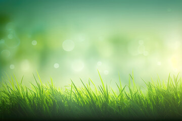 Fototapeta na wymiar spring sunny green grass background, generative ai
