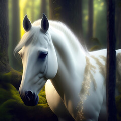 Generative AI: charming horse in the forest ideal for children's story book