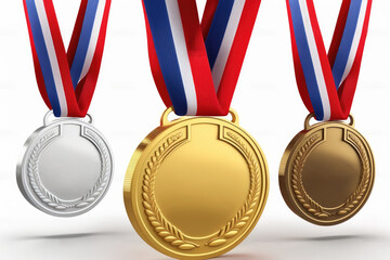 Gold, silver and bronze medals on a ribbon - Generative AI