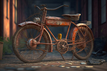 Naklejka na ściany i meble Old Rusted Bicycle, Neglected and Abandoned (Generative AI)