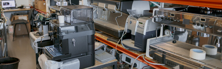 Warehouse with coffee machines ready to work