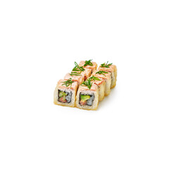 set tempura sushi rolls Oshino white background isolated 