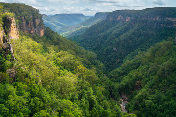 Fototapeta na wymiar Spectacular view of the Valley at Fitzroy Falls in Morton National Park, Kangaroo Valley, Southern Highlands, NSW, Australia.